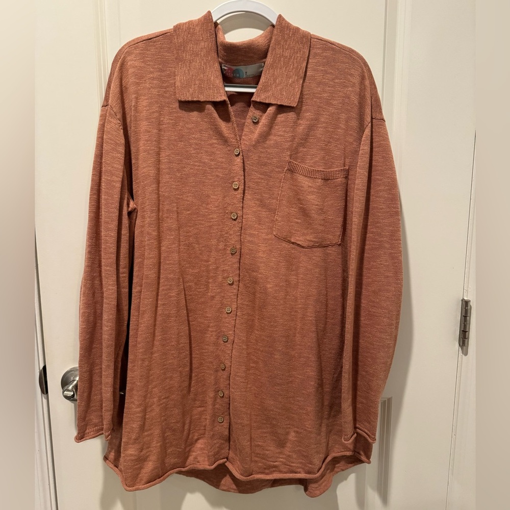 Free People Beach button down sweater coral color size M EUC
